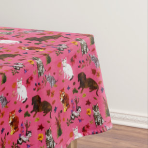 Toalha De Mesa Vintage Pet Cat Dogs Floral Garden Party
