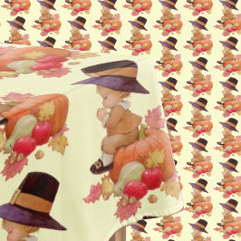 Toalha De Mesa Vintage Pilgrim Boy rezando para a abóbora