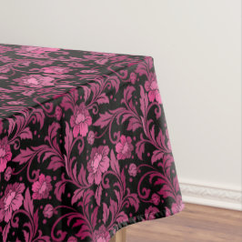 Toalha De Mesa Vintage Pink Floral deixa Damasco em Preto