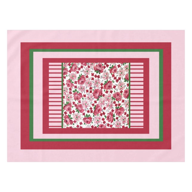 Toalha De Mesa Vintage Pink Roses Tablecloth (Frente (Horizontal))