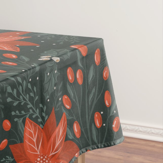 Toalha De Mesa Vintage Red Berries Poinsettia (Posição Original)