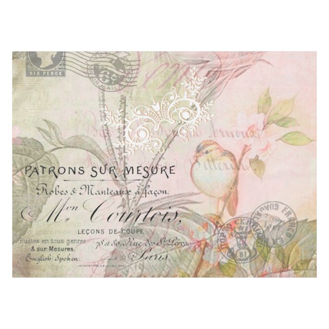 Toalha De Mesa vintage rosa floral (Frente (Horizontal))