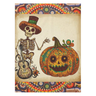 Toalha De Mesa Vintage Skeleton/Pumpkin Day of the Dead (Dia de P