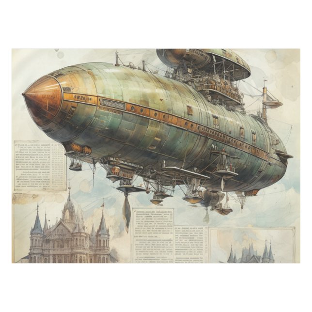 Toalha De Mesa Vintage Steampunk Zeppelin (7) (Frente (Horizontal))