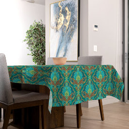 Toalha De Mesa Vintage Turquoise, Brown and Gold Floral Pattern