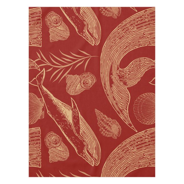 Toalha De Mesa Vintage - Vermelho de Baleia Náutica (Frente)