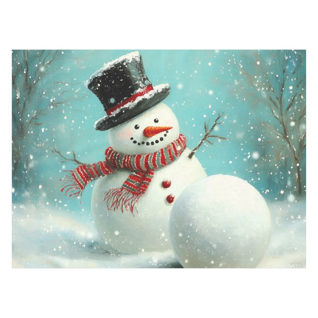 Toalha De Mesa Vintage Whimsical Winter Snowman Joy (Frente (Horizontal))