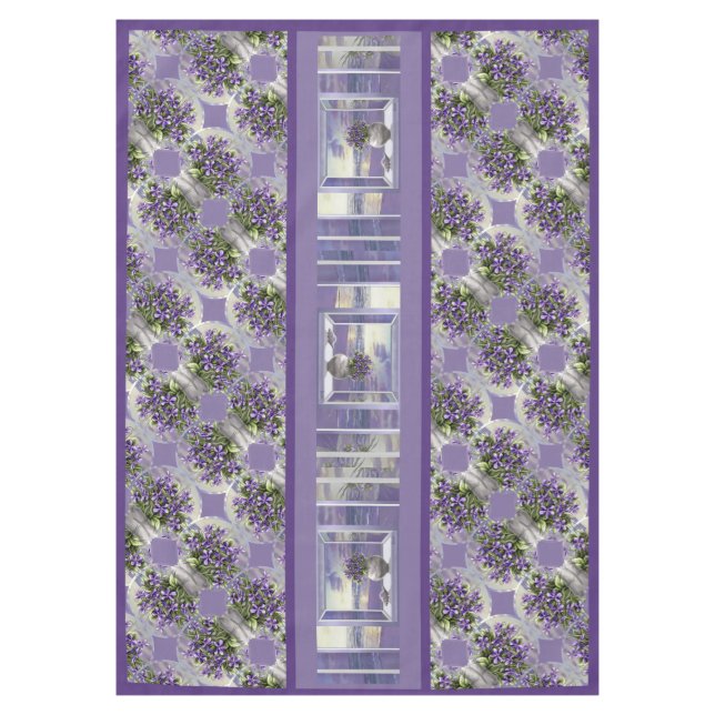 Toalha De Mesa violetas em vidro luar (Frente)