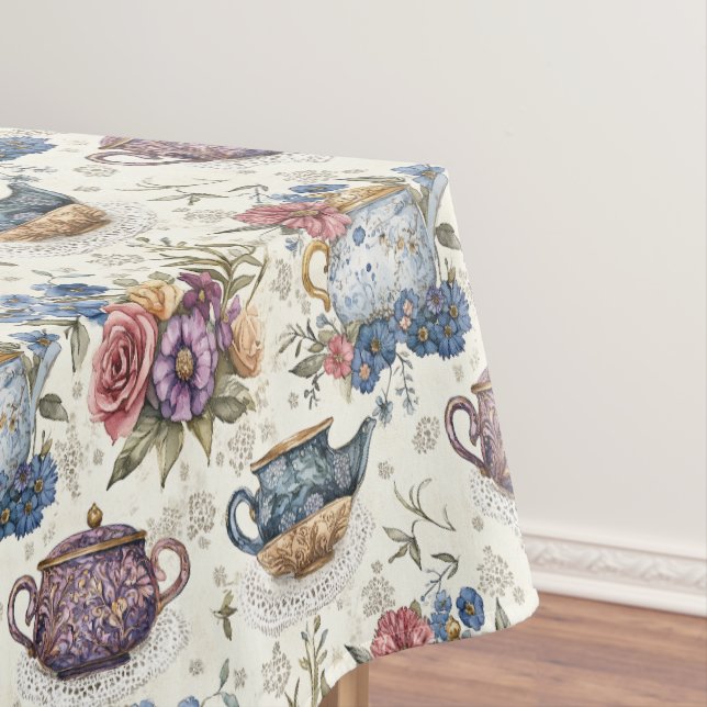 Toalha De Mesa Vitoriano Tea Set Floral (Posição Original)