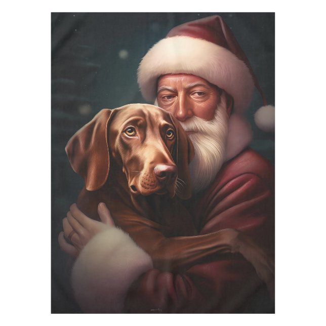 Toalha De Mesa Vizsla com Papai Noel Natal Festivo (Frente)