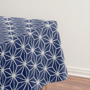 Toalha De Mesa Wagara asanoha geométrica azul decor branco