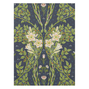 Toalha De Mesa Walter Crane Antigo Padrão Lírio Branco Marinho