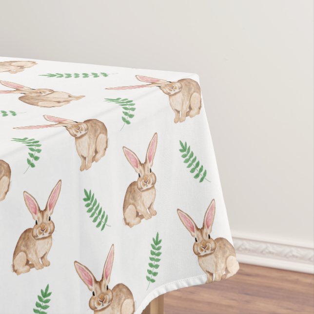 Toalha De Mesa Watercolor Bunny With Greenery Easter Pattern (Posição Original)