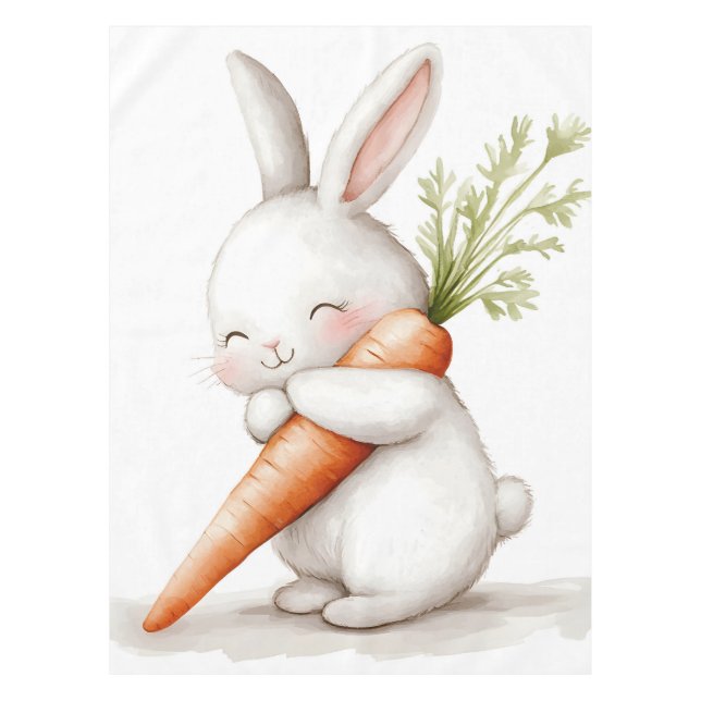 Toalha De Mesa Watercolor Fluffy Bunny Carrot Love (Frente)