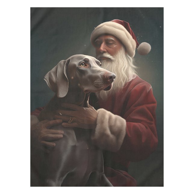 Toalha De Mesa Weimaraner com Papai Noel Natal Festivo (Frente)
