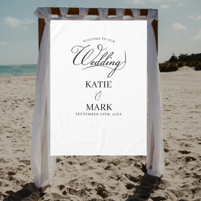 Toalha De Mesa Welcome To Our Wedding Calligraphy Fabric Sign  (Welcome To Our Wedding Calligraphy Fabric Sign Tablecloth)