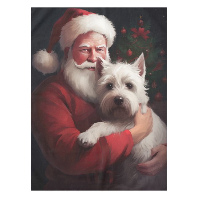 Toalha De Mesa West Highland White Terrier Santa Claus Natal (Frente)