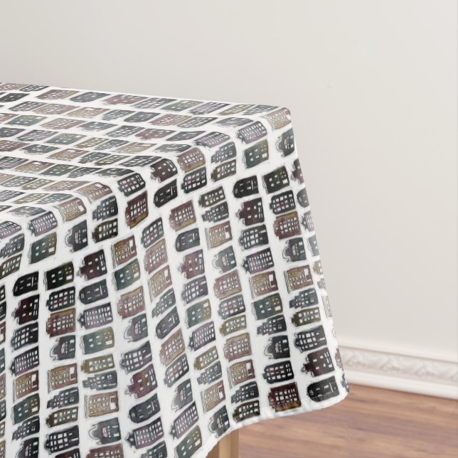 Toalha De Mesa Whimsical Dutch Houses Amsterdam Quirky Neutral (Posição Original)