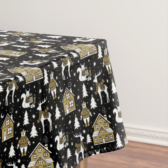 Toalha De Mesa Whimsical Winter Animal Town (Posição Original)