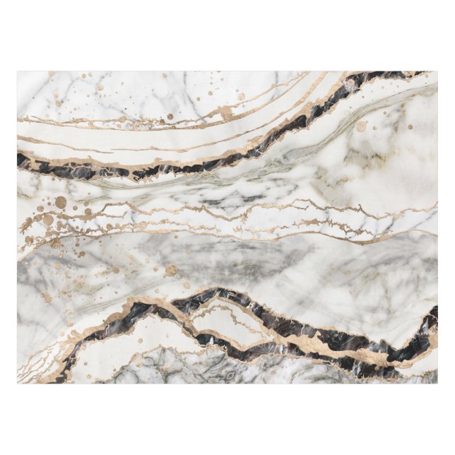 Toalha De Mesa White and Black Marble Textures Abstract (Frente (Horizontal))
