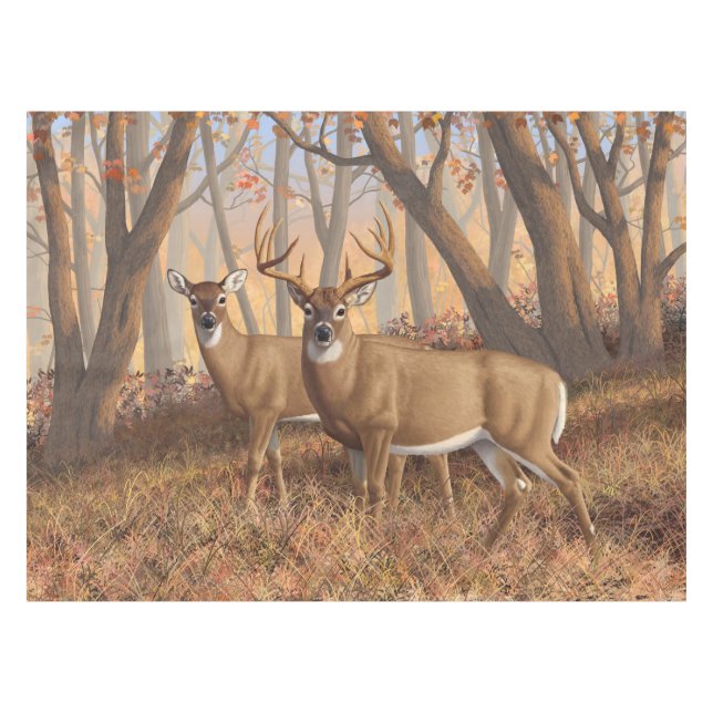 Toalha De Mesa Whitetail Deer Buck & Doe Autumn Mapods (Frente (Horizontal))