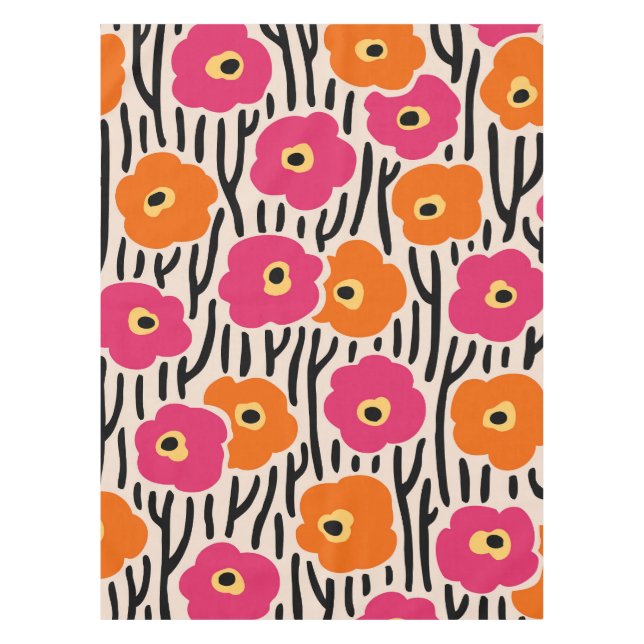 Toalha De Mesa Wild Flowers Pattern Hot Pink and Orange (Frente)