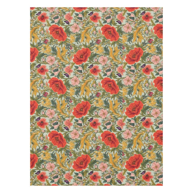 Toalha De Mesa William Morris Poppies Floral Art Nouveau Pattern  (Frente)