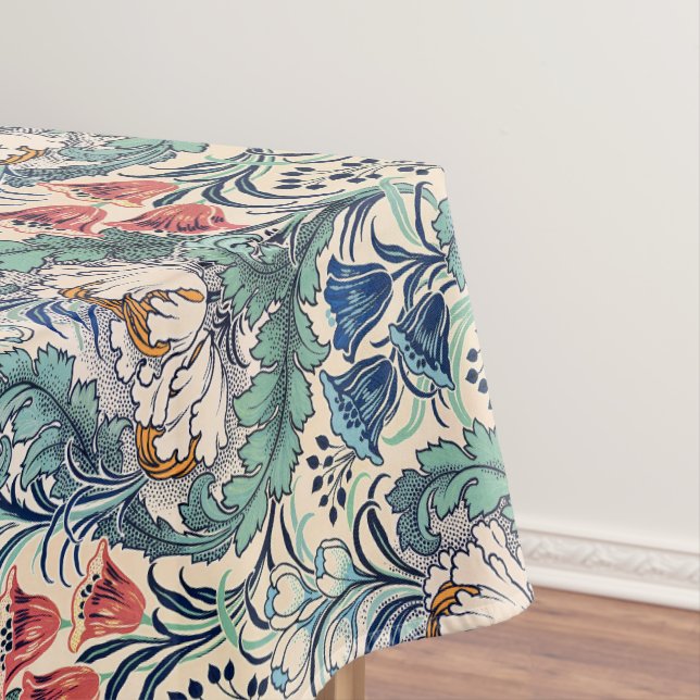 Toalha De Mesa William Morris Red Blue Teal Patterno Floral (Posição Original)