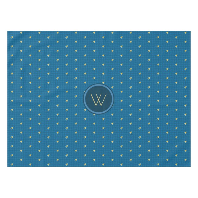 Toalha de Mesa Xadrez Azul com Acento Dourado (Frente (Horizontal))