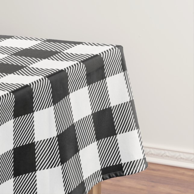 Toalha De Mesa Xadrez Black White Gingham Checkered Rustic (Posição Original)