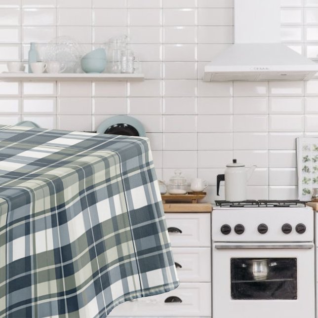 Toalha De Mesa Xadrez branca verde Denim Blue Sage (Criador carregado)