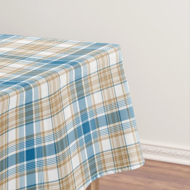 Toalha De Mesa Xadrez Clássico Bege e Azul (Posição Original)