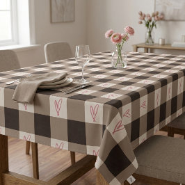 Toalha de Mesa Xadrez com Coração Marrom Cacau