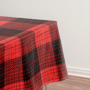 Toalha De Mesa Xadrez de Búfalo com Trama Cruzada Vermelho e Pret