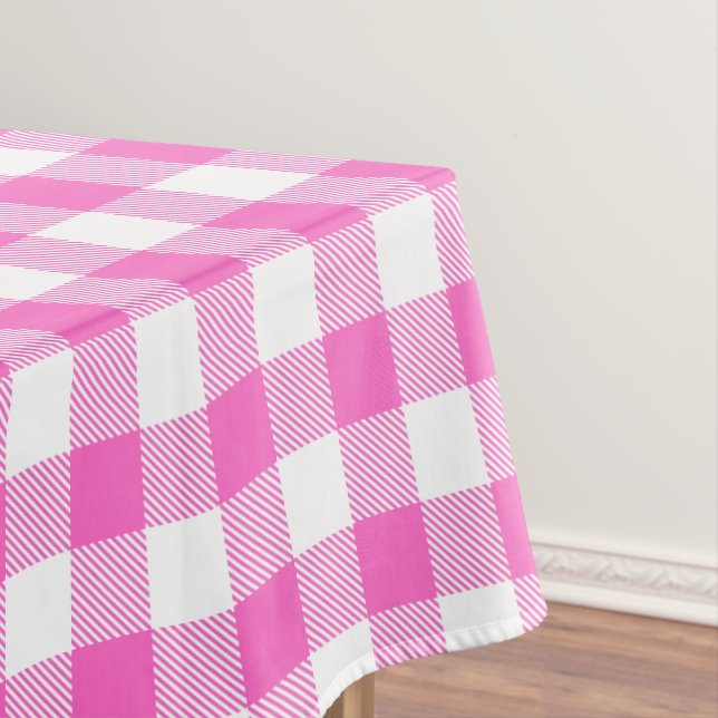 Toalha De Mesa Xadrez de Gingham Rosa e Branco (Posição Original)