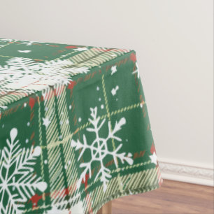 Toalha De Mesa Xadrez de Natal Branco, Verde com Flocos de Neve B