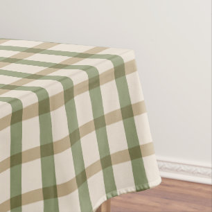 Toalha De Mesa Xadrez de Tan Buffalo com Verde e Marfim