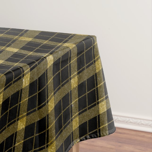 TOALHA DE MESA XADREZ DE TARTAN DE ARGYLE PRETO E DOURADO (Posição Original)
