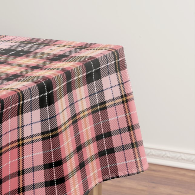Toalha De Mesa Xadrez de Tartan rosa, pêssego, preto (Posição Original)
