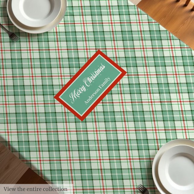 Toalha de Mesa Xadrez Elegante com Nome Personaliz (Elegant Plaid Tablecloth Custom Name Holiday Decor)