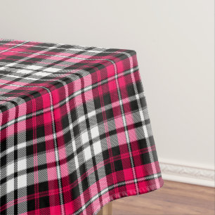 Toalha De Mesa Xadrez Escocês Rosa Preto Branco