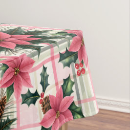 Toalha De Mesa Xadrez Floral de Natal Rosa Rosa Feliz Natal Feliz
