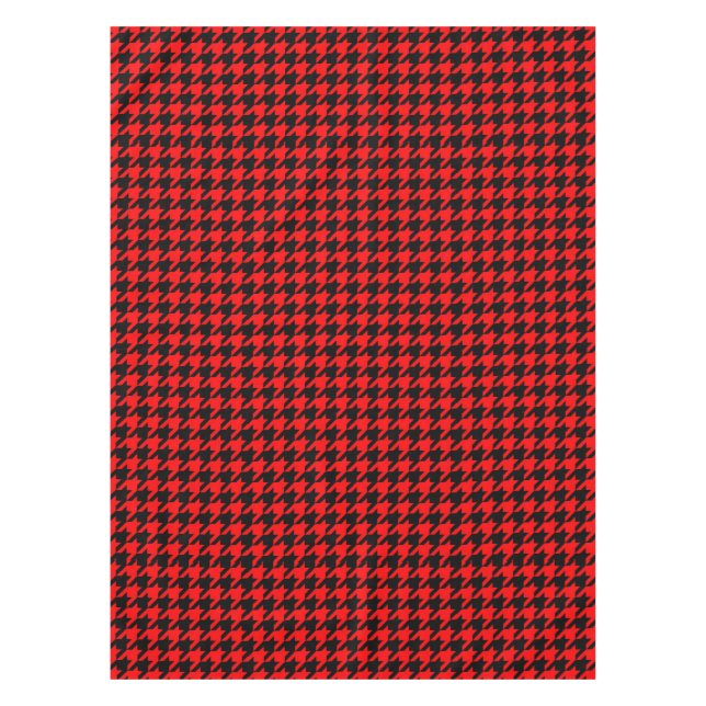 Toalha De Mesa Xadrez Houndstooth Preto Vermelho (Frente)