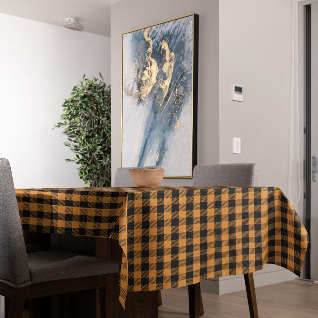 Toalha De Mesa Xadrez Laranja Simples Outono (Orange and black buffalo check pattern. )