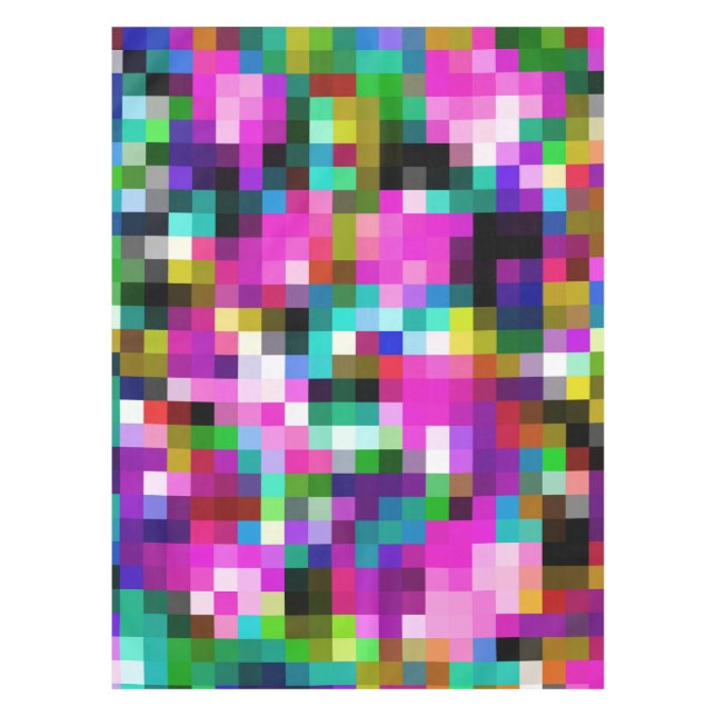 Toalha De Mesa Xadrez Pixelada Geométrica Colorida (Frente)