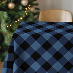 Toalha De Mesa Xadrez preta e azul rústica do búfalo