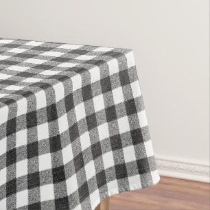 Toalha De Mesa Xadrez Preto e Branco Rústico   Quadriculado
