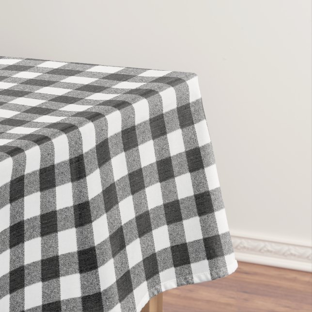 Toalha De Mesa Xadrez Preto e Branco Rústico | Quadriculado (Posição Original)