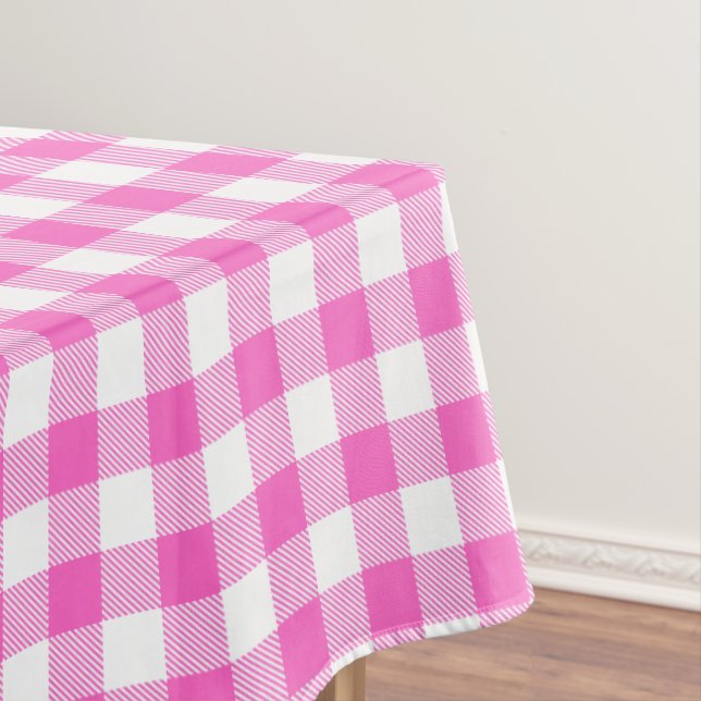 Toalha De Mesa Xadrez Russo de Farmhouse Rosa e Gingham Branco (Posição Original)