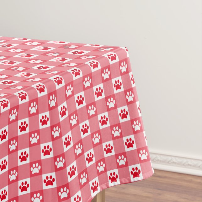 Toalha De Mesa Xadrez Vermelho com Impressão de Pegadas de Animai (Posição Original)